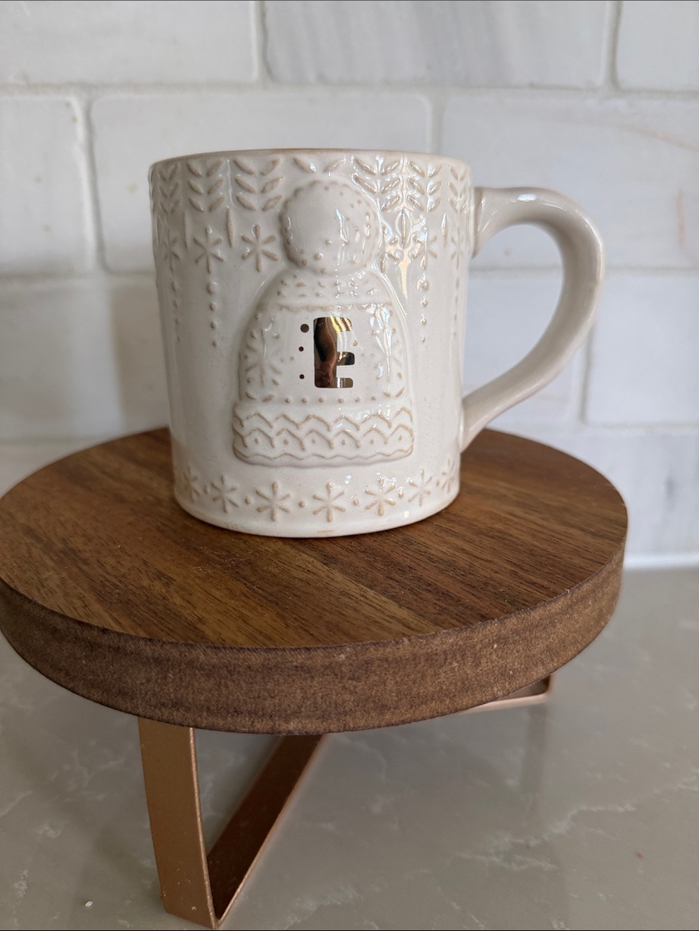 Anthropologie Snowcap Reactive-Glazed Monogram E Mug